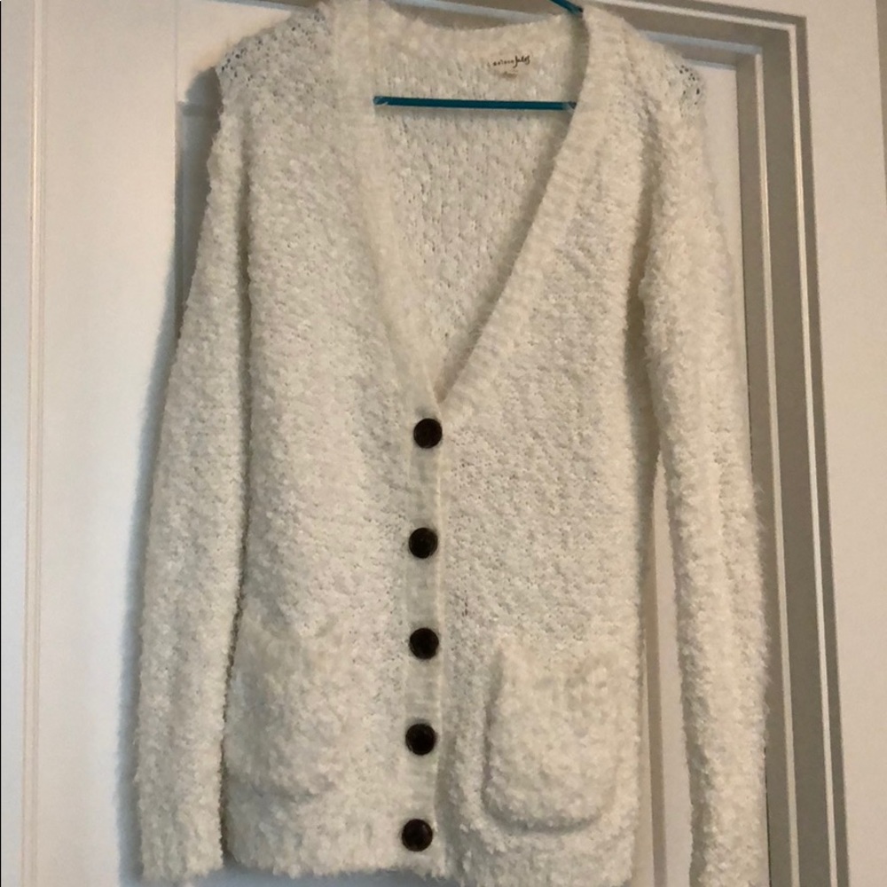 Maison Jules White Woven button up sweater